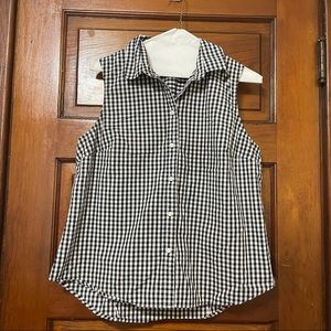 Navy Gingham Checkered Sleeveless Button Down Blouse